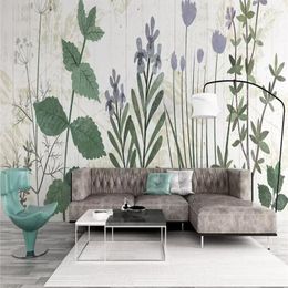 Fonds d'écran nordique plantes et fleurs peintes à la main Style Simple moderne télévision fond peinture murale décorative