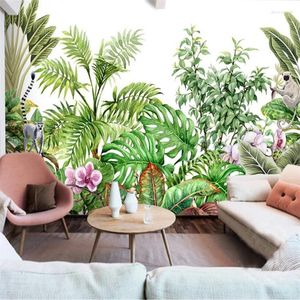 Fonds d'écran nordique peint à la main petite plante tropicale fraîche fond de fleur papier peint mural 3D salon chambre décor papier