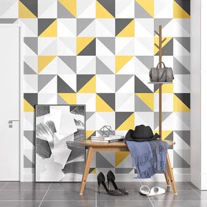 Papier peint nordique Ins géométrique papier peint frais blanc jaune gris Triangle motif Design chambre salon canapé fond