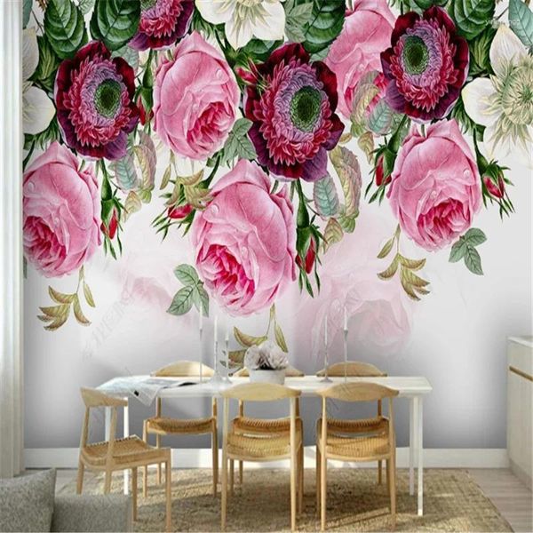 Fonds d'écran Nordic Mural Nordic Fondère d'écran pour le salon Fleur aquarelle petite chambre fraîche Fond moderne papiers muraux décor de la maison