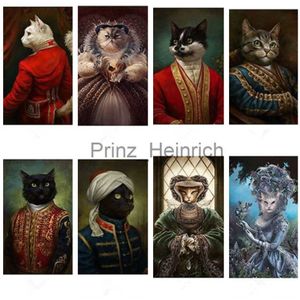 Wallpapers Nordic Noble Cat Vintage Canvas Schilderij Dier Hond Beer Posters Print Wall Art Cartoon Modulaire Foto voor Woonkamer Slaapkamer J230704