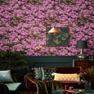 Fonds d'écran nordique pastorale violet doré jaune petite fleur papier peint rétro style américain chambre salon El décor à la maison