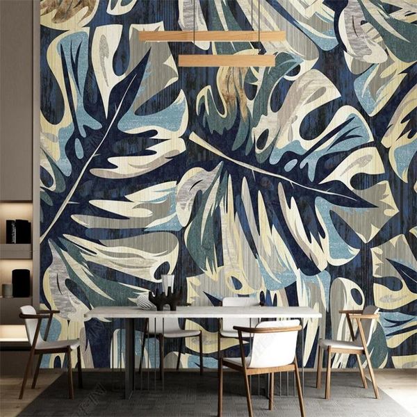 Fonds d'écran nordique rétro plante tropicale feuilles salon fond 3D papier peint pour la décoration intérieure personnalisé mural chambre papier peint