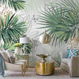 Fondos de pantalla nórdicos simples plantas tropicales papel de pared 3D selva tropical fresca hojas de palma sala de estar dormitorio decoración Fondo Mural papel tapiz