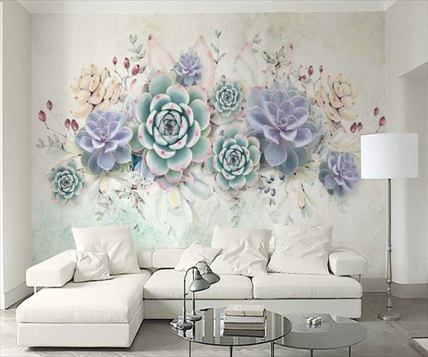 Papiers peints nordiques petites plantes succulentes fraîches Style aquarelle 3d décoration de la maison en trois dimensions Stickers muraux papier peint personnalisé Mural Papier