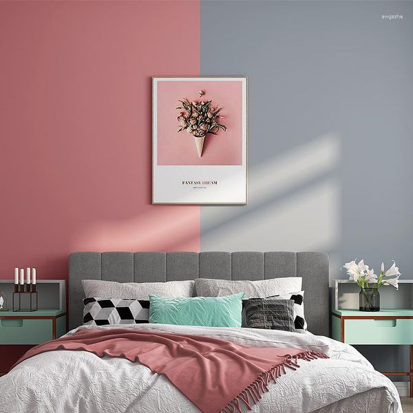 Fondos de pantalla Nordic Color Sólido Rojo Gris Papel tapiz Dormitorio Sala de estar Fondo Pared Pegatinas no tejidas Rosa Luz brillante G