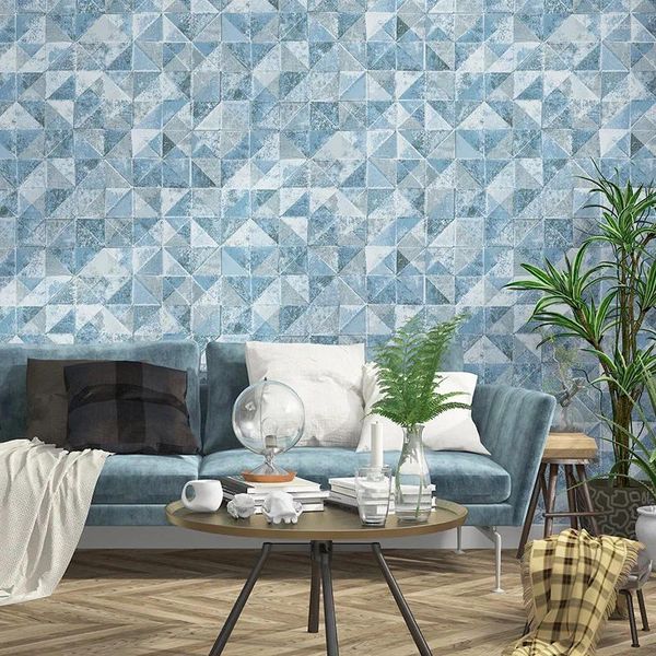 Fonds d'écran Style nordique géométrique bleu mosaïque papier peint treillis pour chambre salon fond murs non tissé papier peint mural 3D