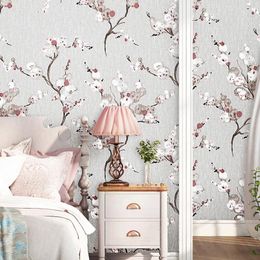 Fondos de pantalla Estilo nórdico Pastoral 3D Papel tapiz de flor de ciruelo en relieve Papel de pared floral coreano rosa para sala de estar Dormitorio TV Fondo