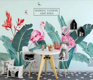 Fonds d'écran nordique Tropical Flamingo Flower Fond Valeur peint Mural Paysage Home Decor Paper Nature Murales Floral Amélioration