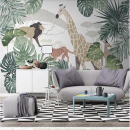 Wallpapers Nordic Tropische Plant Dier Giraffe 3d Behang Woonkamer Tv Muur Slaapkamer Aangepaste Muurschildering