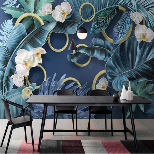 Fondos de pantalla Nórdico Tropical Selva Planta Mariposa Orquídea Papel tapiz 3D para sala de estar TV Fondo Papel de pared Decoración del hogar Mural