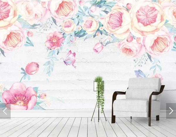 Fonds d'écran nordique aquarelle fleur murale papier peint peintures murales 3D art peinture peint à la main toile florale papel pintado