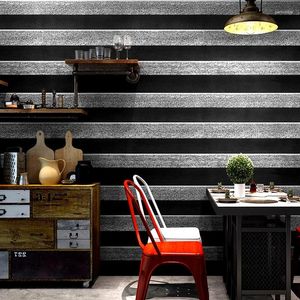 Fonds d'écran Nostalgique NOSTALGIQUE Black and White Horizontal vertical Stripe Wallpaper Modern Simple Cair Salon Coiffure Coiffure de coiffure