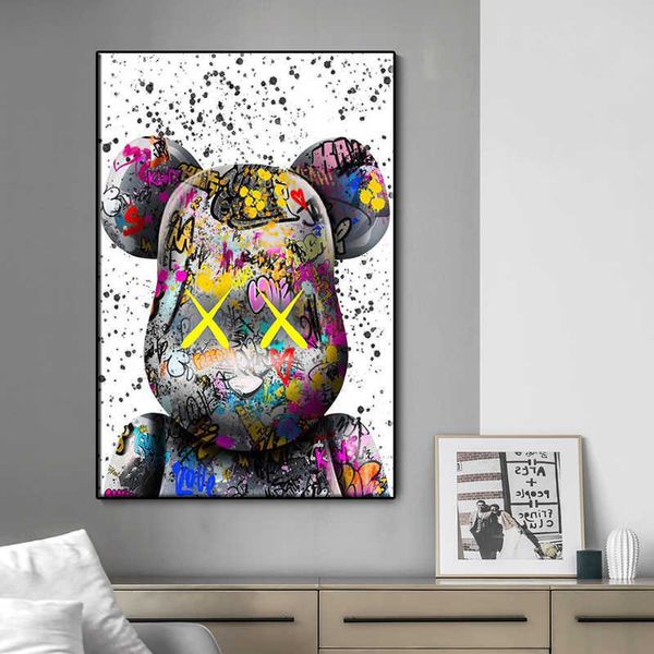 Fonds d'écran peint Graffiti Cartoon Bear Mode Affiches et impressions Moderne Décoration de la maison Mur Art Toile Chambre d'enfant Cuadros J230224