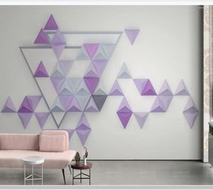 Wallpapers Papel de Parede 3d geometrische driehoek Noordige Noordse moderne paarse behang woonkamer tv muur slaapkamer papieren home decor muurschildering