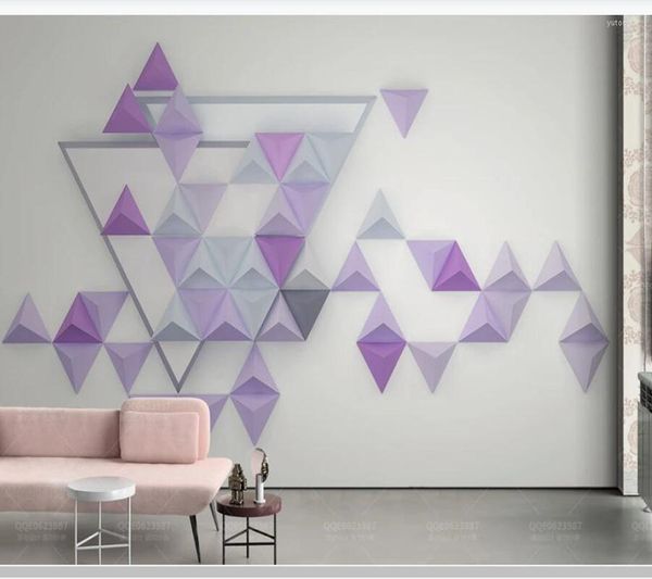 Papiers peints Papel De Parede 3d géométrique Triangle nordique moderne violet papier peint salon TV mur chambre papiers décor à la maison murale