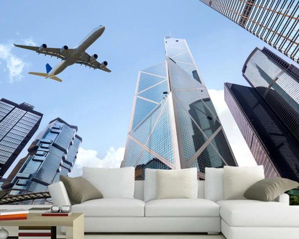 Fonds d'écran Papel de Parede Airplane gratte-ciel avion passager PO Fond d'écran de salon canapé télévisé mural de chambre à coucher