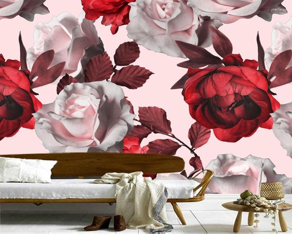 Fondos de pantalla Papel de parede Arte Vintage Rosas blancas y papel tapiz de flores Sala de estar Sofá TV Pared Dormitorio Papeles Decoración para el hogar