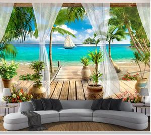 Wallpapers Papel de Parede balkon Zeezicht 3D Achtergrond Muur Natuurlijke Landschap Behang Muurschildering, Woonkamer Slaapkamer Papieren Home Decor