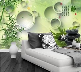 Sfondi Papel De Parede Foresta di bambù Riflessione Cerchio Carta da parati 3D Murale Soggiorno Tv Parete Camera da letto Carta Decorazioni per la casa