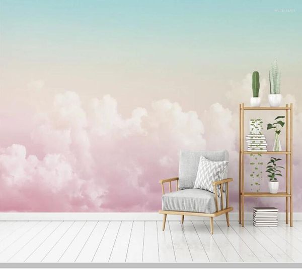 Fondos de pantalla Papel de parede hermoso cielo rosa nube papel tapiz mural sala de estar TV pared niños dormitorio papeles decoración del hogar