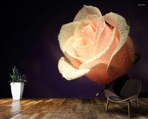 Fonds d'écran Papel De Parede Belle Rose avec des gouttes de fleurs d'eau Papier peint mural Salon TV Mur Chambre Papiers Décor à la maison