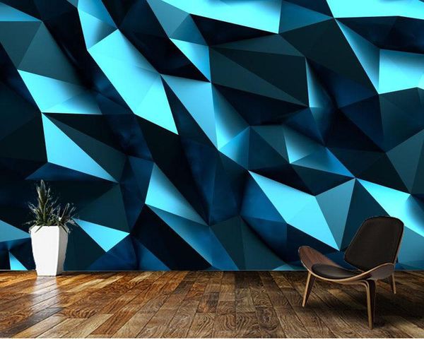 Fonds d'écran Papel De Parede Bleu Irrégulier Triangle Solide Géométrique 3d Papier Peint Salon Tv Mur Chambre Papiers Décor À La Maison Murale