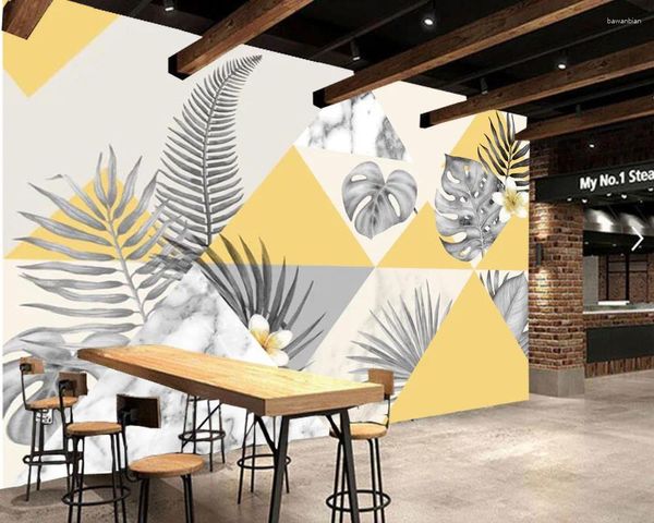Fonds d'écran Papel de Parede Plantes tropicales personnalisées Feuilles dorées Géométrique Fond d'écran mural salon TV MAUR MUR CHECOR HOME DÉCOR