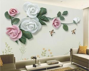 Fonds d'écran Papel De Parede Fleur En Relief Style Chinois 3D Papier Peint Mural Salon TV Canapé Mur Chambre Cuisine Papiers Décor À La Maison
