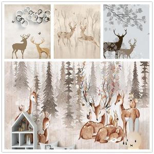 Wallpapers Papel de Parede Forest Retro Elk Dieren behang slaapkamerkamer voor levende tv -achtergrond Wall Paper