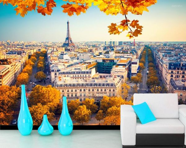 Fonds d'écran Papel De Parede France Maisons Automne Paris Rue 3D Papier peint Salon Chambre Canapé TV Mur Papiers De Cuisine Décor À La Maison