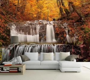 Fondos de pantalla Papel de parede Otoño dorado Cascada de agua que fluye Papel tapiz 3D Mural Sala de estar TV Pared Dormitorio Papeles Decoración para el hogar