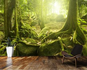 Fonds d'écran Papel De Parede Vert Forêt Nature Paysage 3d Papier Peint Salon TV Mur Chambre Papiers Décor À La Maison Cuisine Murale