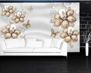 Fonds d'écran Papel De Parede Luxe Bijoux Européens Fleur 3D Papier Peint Mural Salon TV Canapé Mur Chambre Papiers Décor À La Maison Café