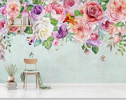 Fonds d'écran Papel De Parede Moderne Dessiné À La Main Aquarelle Rose Fleur 3D Papier Peint Salon Cuisine TV Canapé Mur Chambre Restaurant Mural