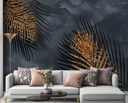 Fonds d'écran Papel de paede moderne Luxury Luxury Résumé Golden Tropical Plantes Primium Grey Fandle Mur Mural 3D Fond d'écran DÉCOR HOME