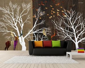 Fonds d'écran Papel De Parede Arbres abstraits nordiques Grain de bois 3D Papier peint mural Salon TV Canapé Mur Chambre Papiers Décor à la maison