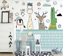 Fonds d'écran Papel De Parede Nordic peint à la main dessin animé petit animal garde conseil chambre d'enfants 3D papier peint mural salon décor à la maison