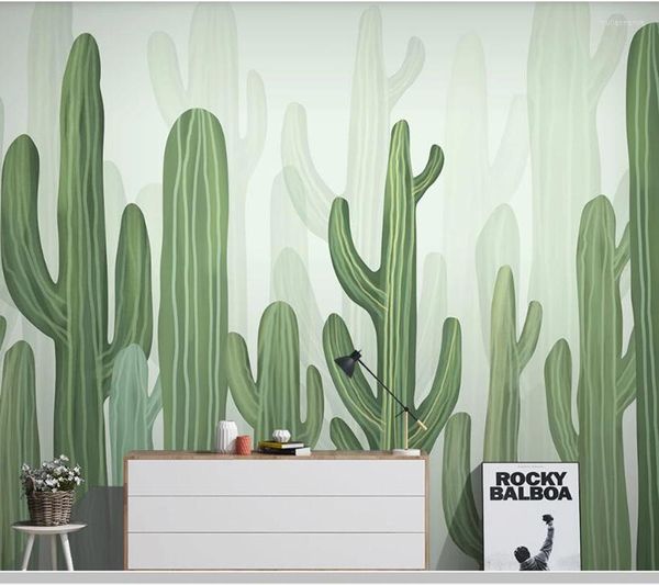 Papiers peints Papel De Parede nordique moderne Cactus dessin animé 3d papier peint salon Tv mur enfants chambre papiers décor à la maison Mural