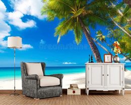 Wallpapers papel de parede palmboom over wit zand strand natuurlijk 3d behang woonkamer tv -buur muur slaapkamer restaurant café bar muurschildering