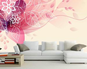 Fonds d'écran Papel De Parede Rose Dreamy Fleur Feuille 3d Papier Peint Peintures Murales Salon Canapé TV Mur Chambre Cuisine Café Papiers Décor À La Maison