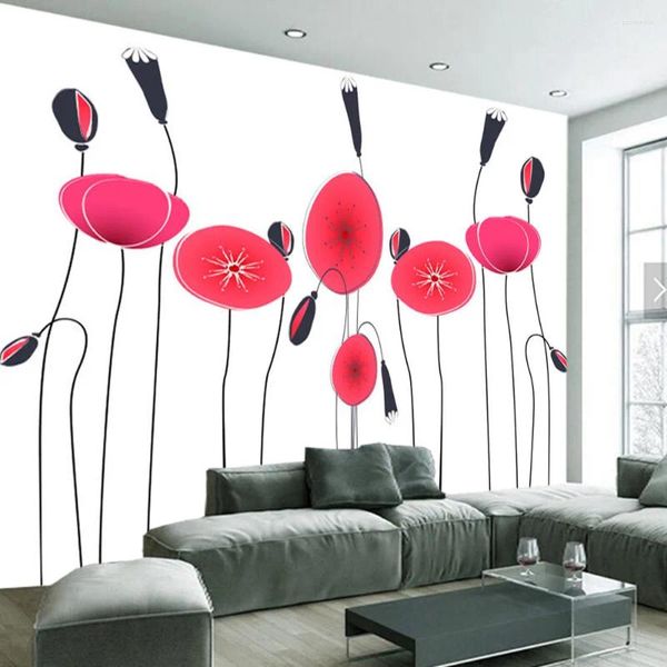 Fonds d'écran Papel de Parede rose fleur de lotus abstrait 3D papier peint salon canapé TV mur chambre papier décor à la maison restaurant mural