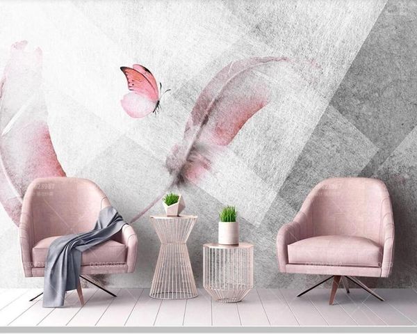 Fonds d'écran Papel De Parede Polygonal Aquarelle Plume Papillon 3D Papier Peint Mural Salon TV Mur Chambre Papiers Décor À La Maison