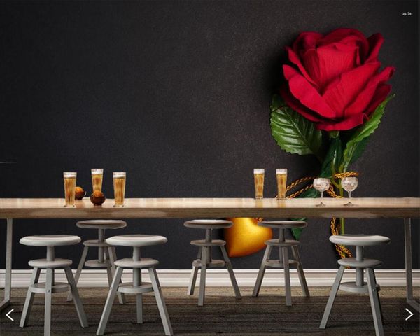 Fonds d'écran Papel De Parede Roses Saint Valentin Fleurs Po 3D Papier Peint Mural Pour Salon TV Canapé Mur Chambre Restaurant Café Bar