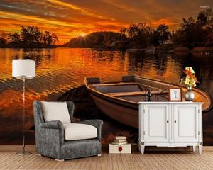 Fonds d'écran Papel De Parede Paysage Levers et couchers de soleil Lac Bateaux Ciel Nature Papier peint Salon Chambre TV Canapé Mur Bar 3D Murale