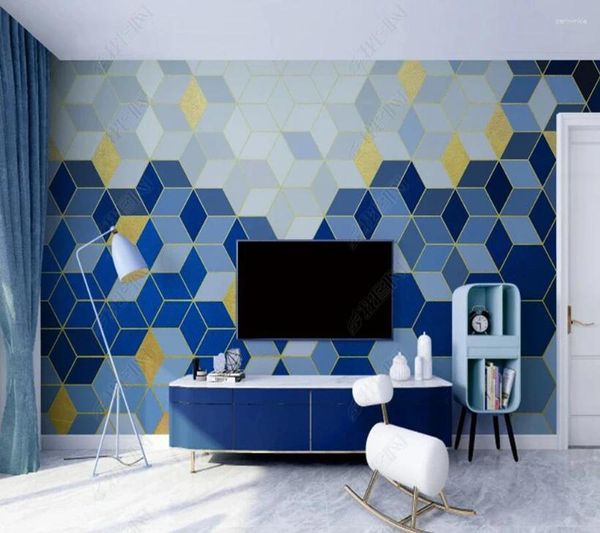 Fondos de pantalla Papel de Parede Simple Geométrico Lazuli Blue Fondos de pantalla 3D Sala de estar Mural TV Papeles de dormitorio de la pared del hogar Decoración del hogar