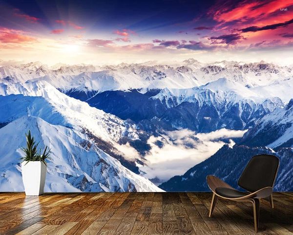 Fonds d'écran Papel De Parede Montagne De Neige Sous Un Beau Ciel 3D Papier Peint Salon TV Mur Chambre Cuisine Papiers Décor À La Maison Murale