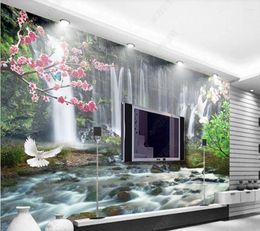 Fondos de pantalla Papel de Parede Waterfall and Flowing Water Dream Forest Bosque 3D Fondo de pantalla Mural Sala de estar TV Papeles de dormitorio de la pared del televisor