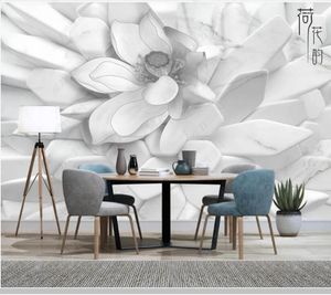 Fonds d'écran Papel De Parede Blanc Fleurs En Relief Moderne 3D Stéréo Papier Peint Mural Salon TV Mur Chambre Papier Décor À La Maison
