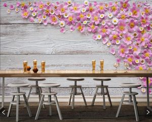 Behang Papel De Parede Houten Planken Bloemblaadjes Bloemen Po Boards 3d Behang Muurschildering Voor Woonkamer Slaapkamer Sofa TV Muur Keuken Cafe Bar